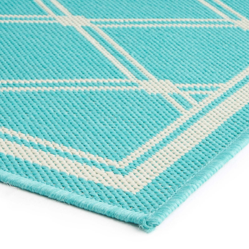 Teal Rectangle Polypropylene Rug, Rectangle 5'3" x 7'