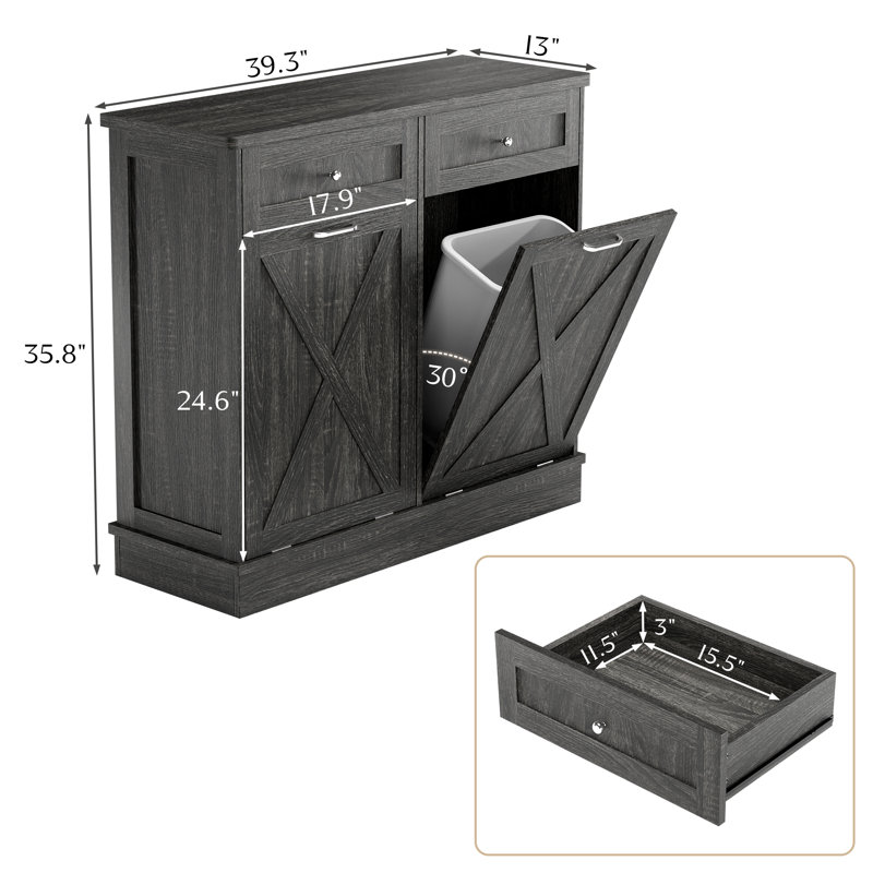 Havant Double Tilt Out 10 Gallon Cabinet Trash Can(Not Include Trash Can), Grey