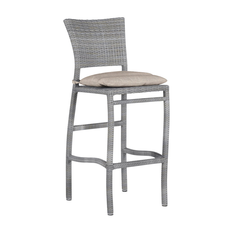 Skye 24" Patio Bar Stool with Cushion, Black Walnut, Dove Sunbrella® Linen, Welt