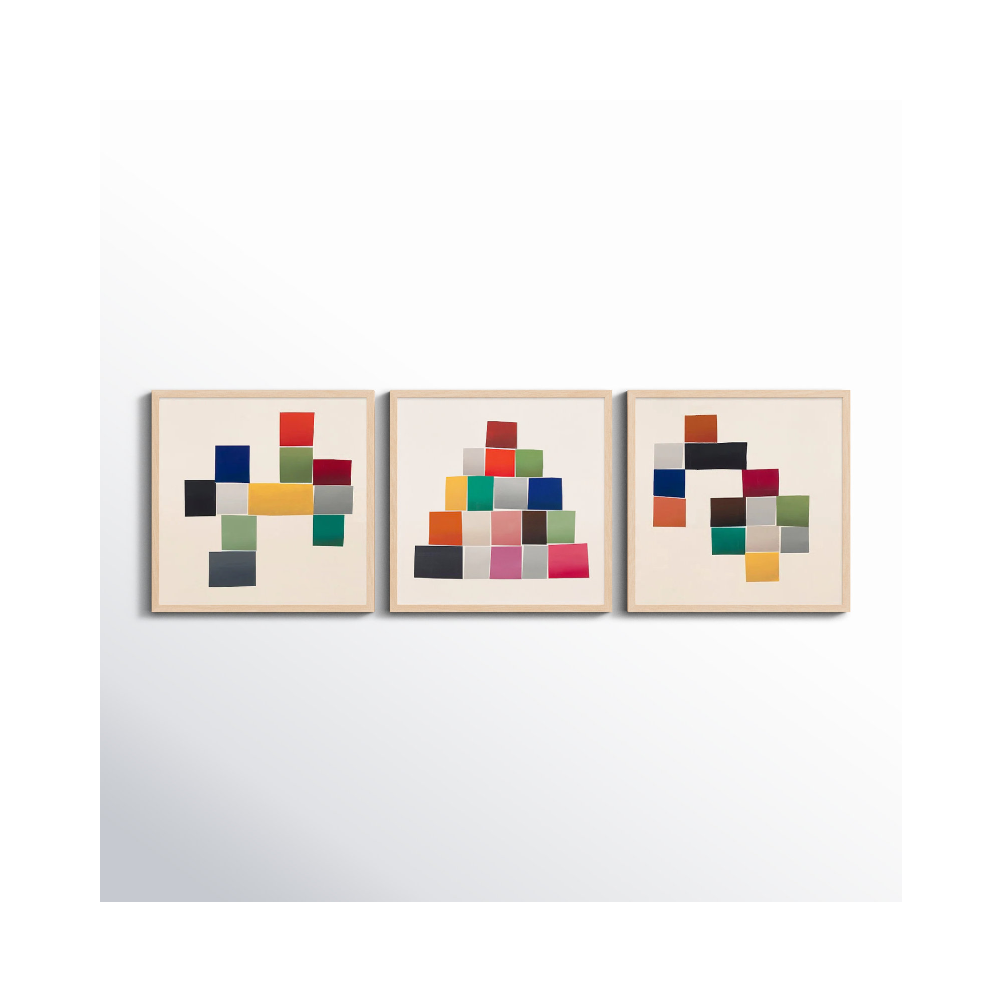 Jewels. Set Of 3 by Lee Lessem, Maple Framed, 16" H x 16" W x 1.25" D