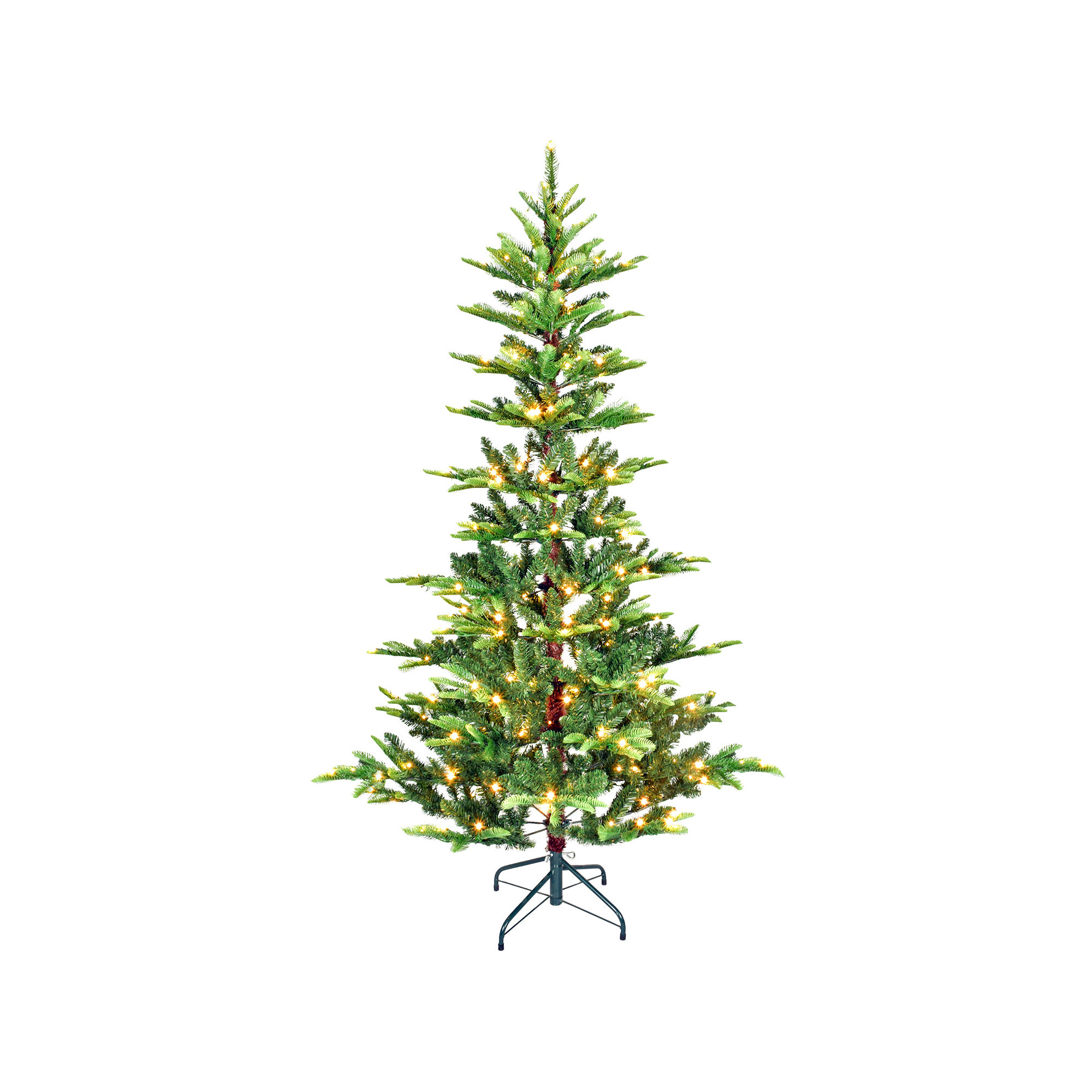 Pre-Lit Green Christmas Tree with PE/PVC Mixed Branches, Lights, Foldable Metal Base, 7'