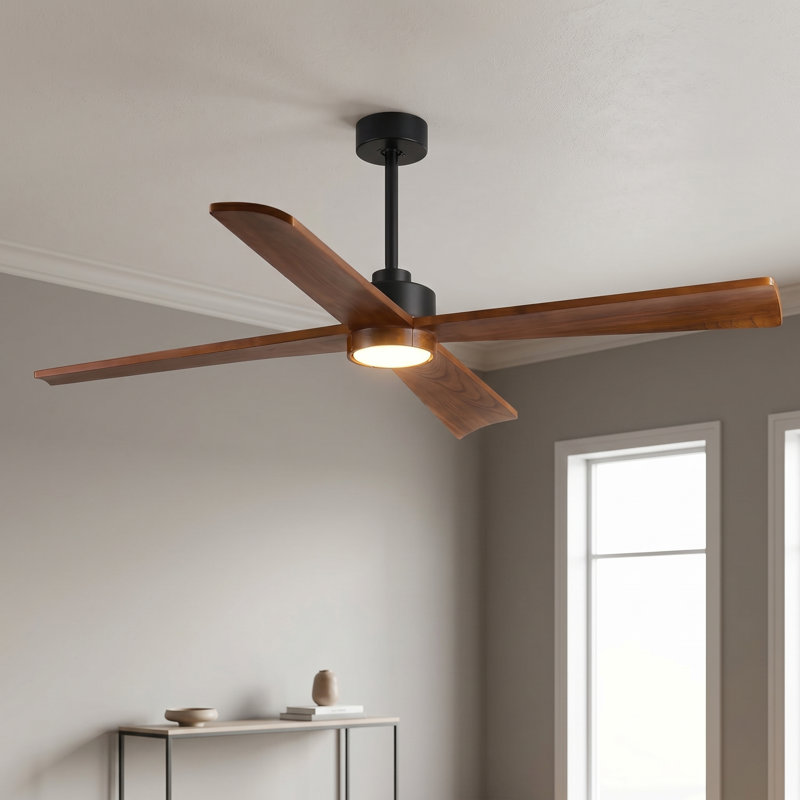 52/60-inch Smart Ceiling Fan With Light And Remote, Compatible With Alexa/google/app, 4 Wood Blades High Cfm Dimmable Led Noiseless Reversible Dc Fans For Bedroom