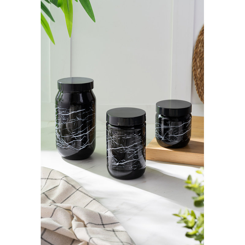 Elegant Glass Jar Set (3 Pieces), 1.8 Qt, 2.0 Qt, 3.4 Qt | 100% Glass with Durable Plastic Lids | Ideal for Kitchen Storage, Organizing, and Displaying | Stylish and Functional Design, Perfect for Any Home
