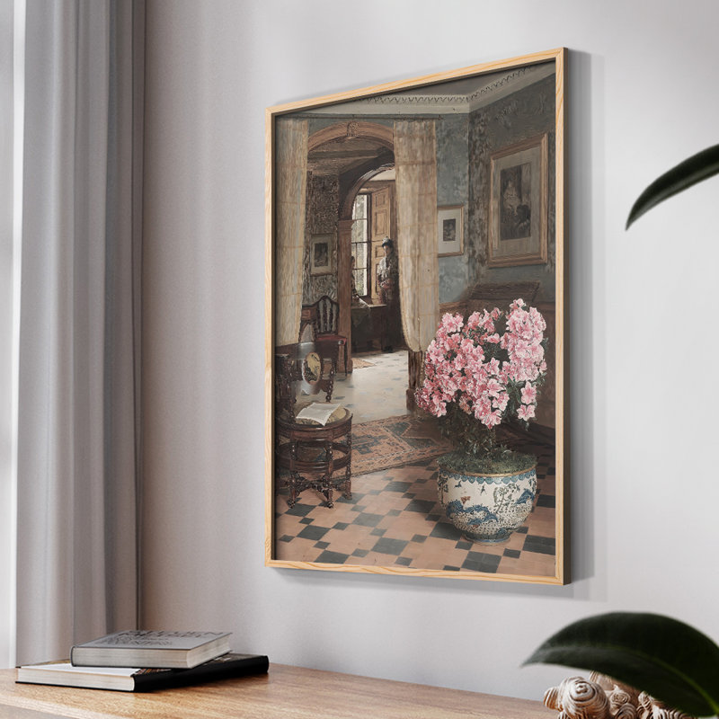 Motif floral rétro C, H 10 po x l 8 po, Naturel