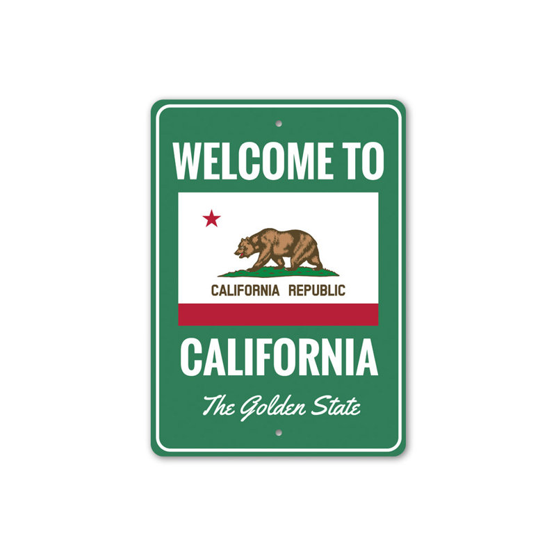Panneau "Welcome to California" en aluminium, H 14 po x l 10 po x P 0,04 po