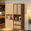 Armoire de cuisine en bois de 72 po H 72 po - Rangement pour garde-manger en rotin avec port USB, fermeture en douceur et tablette ajustable en hauteur, pour le vestibule ou la salle à manger, naturel-1846480664