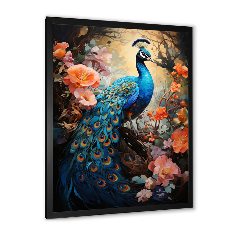 Wrinkle Peacock lumineux sur toile, Cadre photo noir, H 20 po x l 12 po x P 1 po
