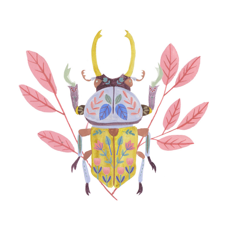 Floral Beetles II by Melissa Wang - Wrapped Canvas Painting, 30cm H x 30cm W x 3.8cm D