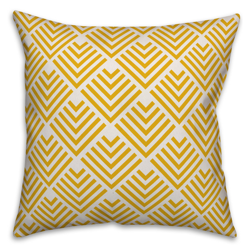 Yellow and White Geometric Spun Polyester Throw Pillow