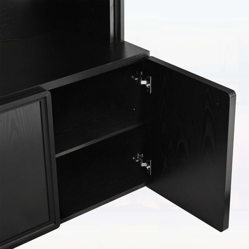 Retro Hall Tree with Adjustable Shelves,Arched Entryway Storage Bench with 3 Cabinets, Black