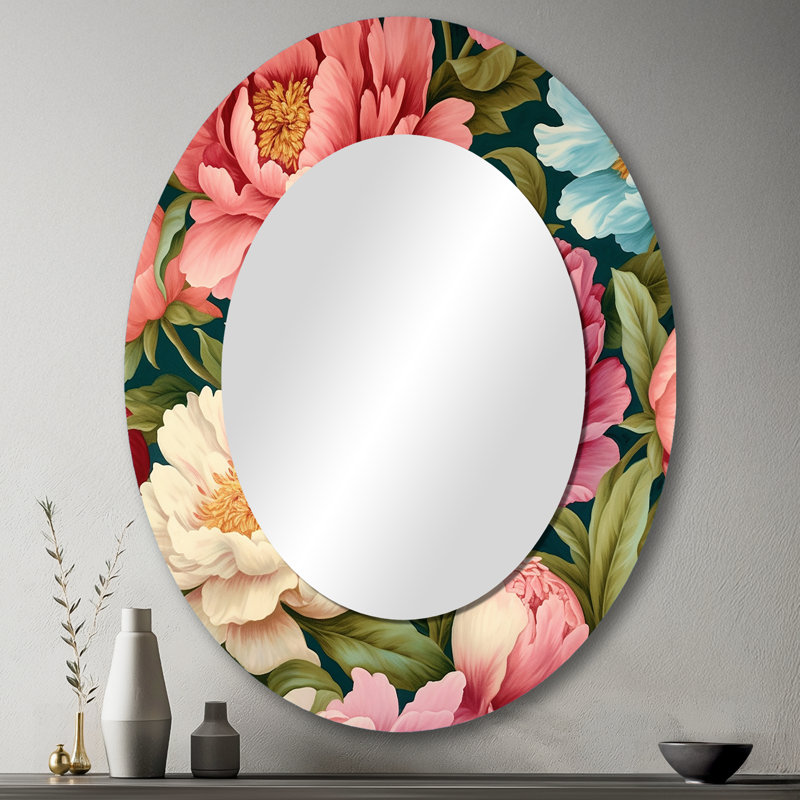 Miroir mural traditionnel rose avec pivoine rose, 43 po x 33 po