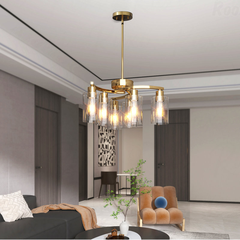 Lustre - configuration à 6 lumières, Six lumières, Doré, H 55 po x l 21,7 po x P 21,7 po