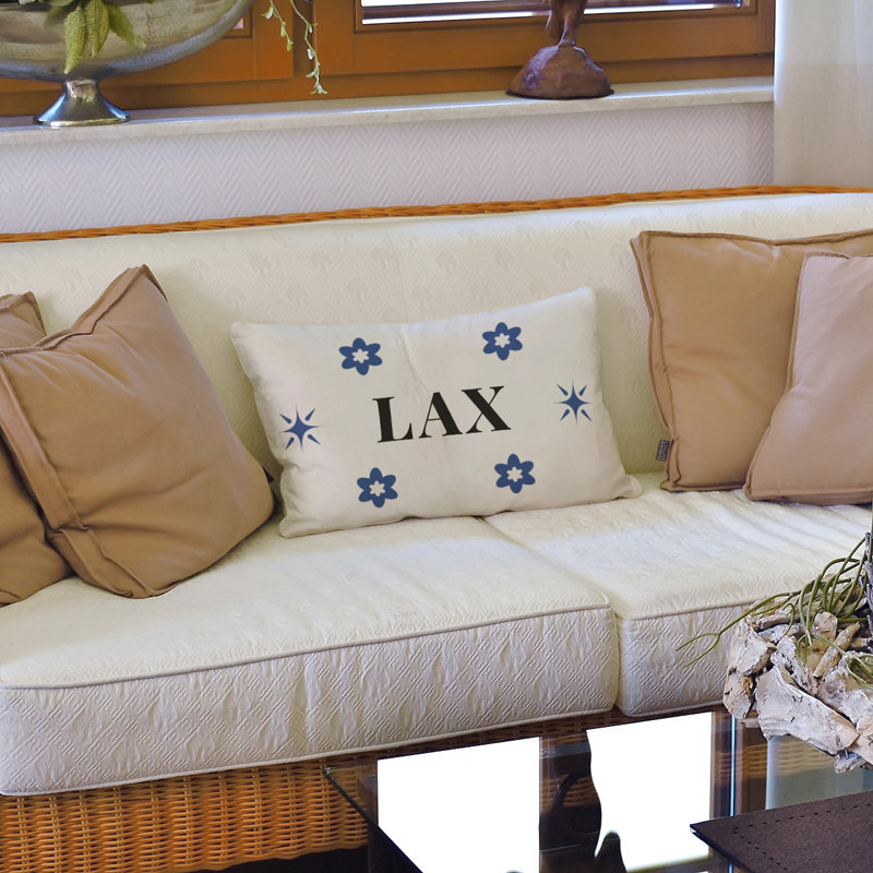 Oreiller 20 po x 14 po, Blanc, noir, bleu, LA, Oreiller en faux lin