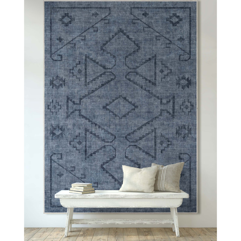 Tapis bleu marine Kehr Bottineau, Rectangle 3 pi 3 po x 5 pi