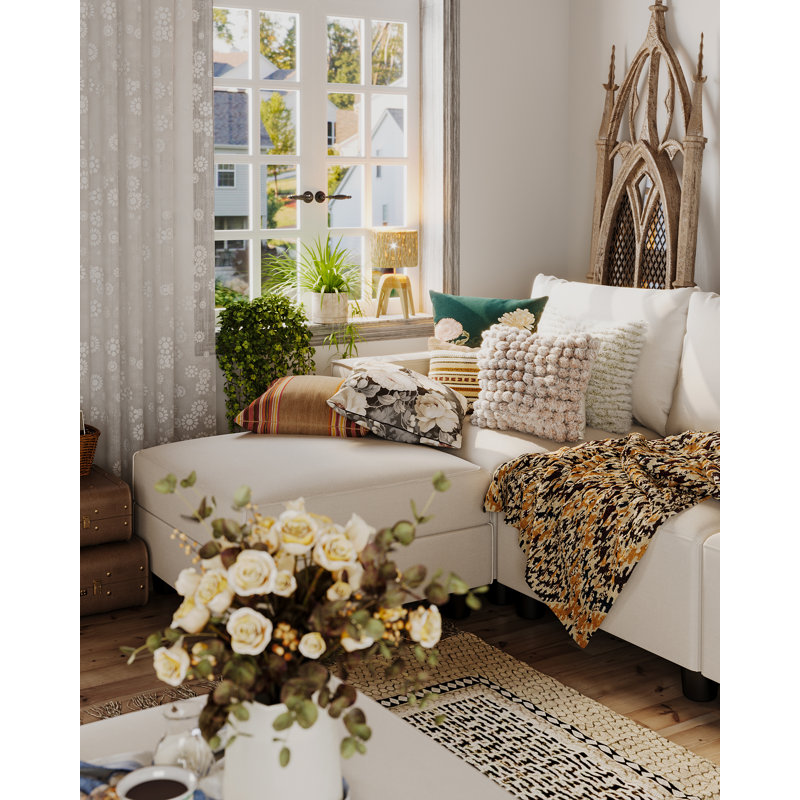 Modern Linen Modular Sectional Sofa U Shaped with Extra Deep Seats and Storage Ottomans, Beige Linen