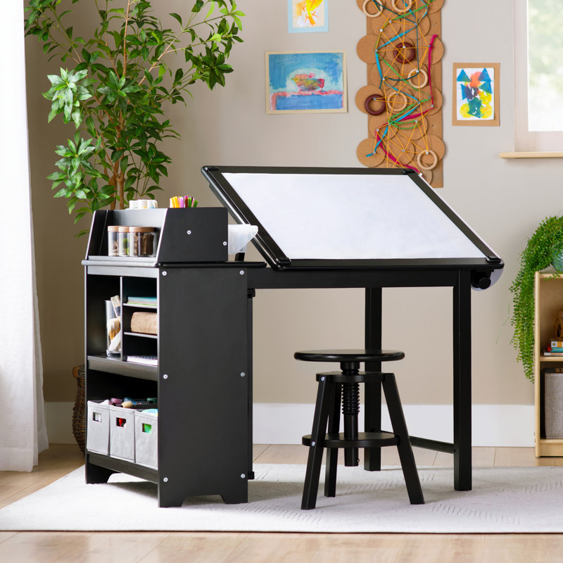 4 in 1 Art Table, Drafting Table, Easel and Chair, Black