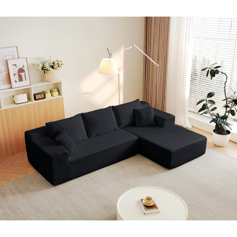 Canapé modulaire rembourré avec méridienne en L, canapé modulaire pour la chambre à coucher du salon, Orienté à droite, Noir