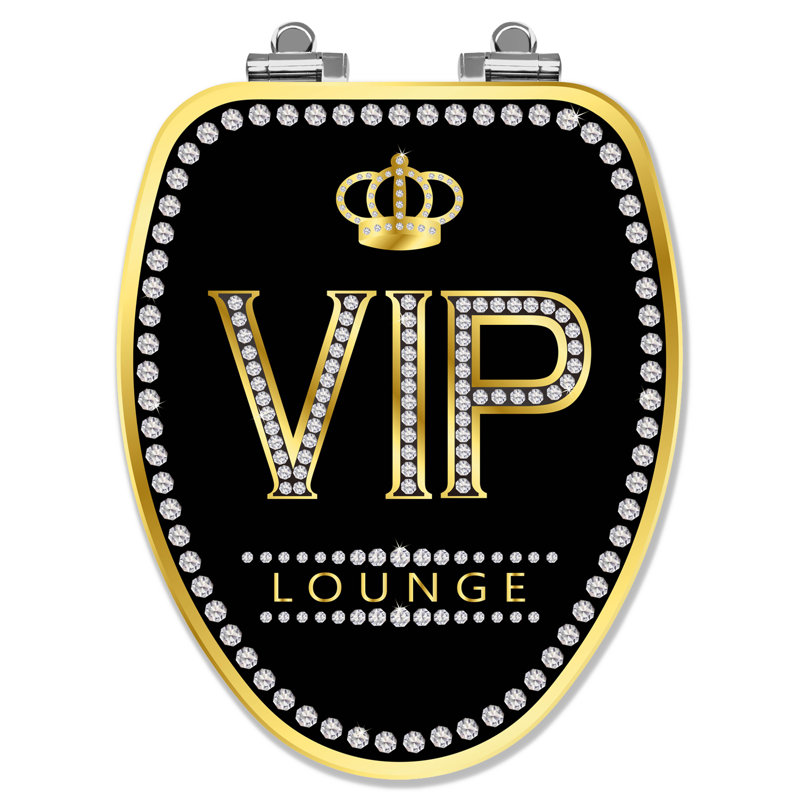 VIP Lounge Black and Gold Elongated Toilet Seat with Chrome Hinges