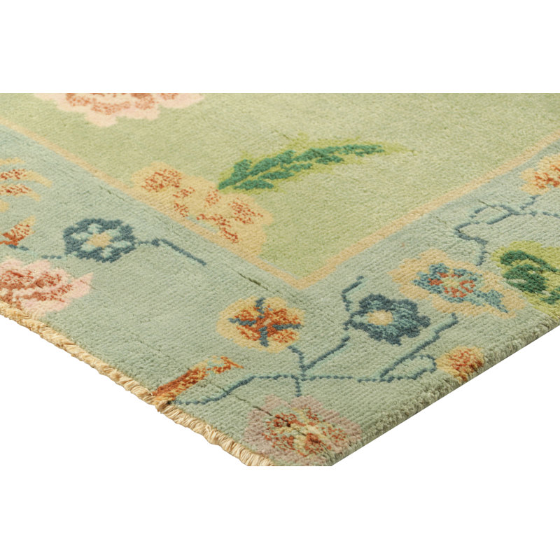 Rug & Kilim’S Chinese Art Deco Style Rug In Green And Blue With Floral Patterns