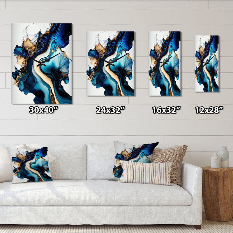 Horloge murale abstraite abstraite géode bleue II, H 40 po x l 30 po x P 1 po