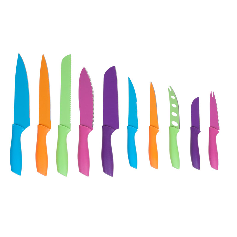 Ensemble de couteaux - 10 couteaux colorés en acier inoxydable avec porte-couteaux magnétique de 21,5 pouces de long pour le rangement et l'organisation par Classic Cuisine