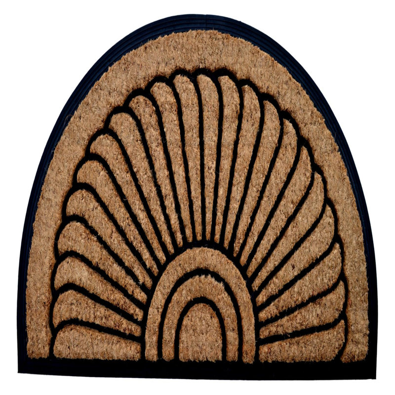 Tapis de porte extérieur semi-circulaire en caoutchouc et fibre de coco beige et noir, 61 x 91 cm
