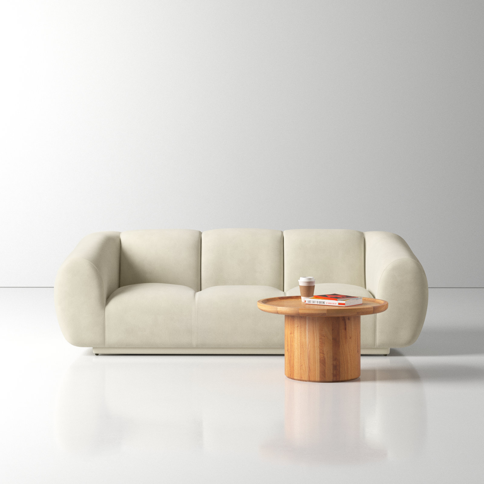 Deangelo 90" Velvet Sofa, Cream