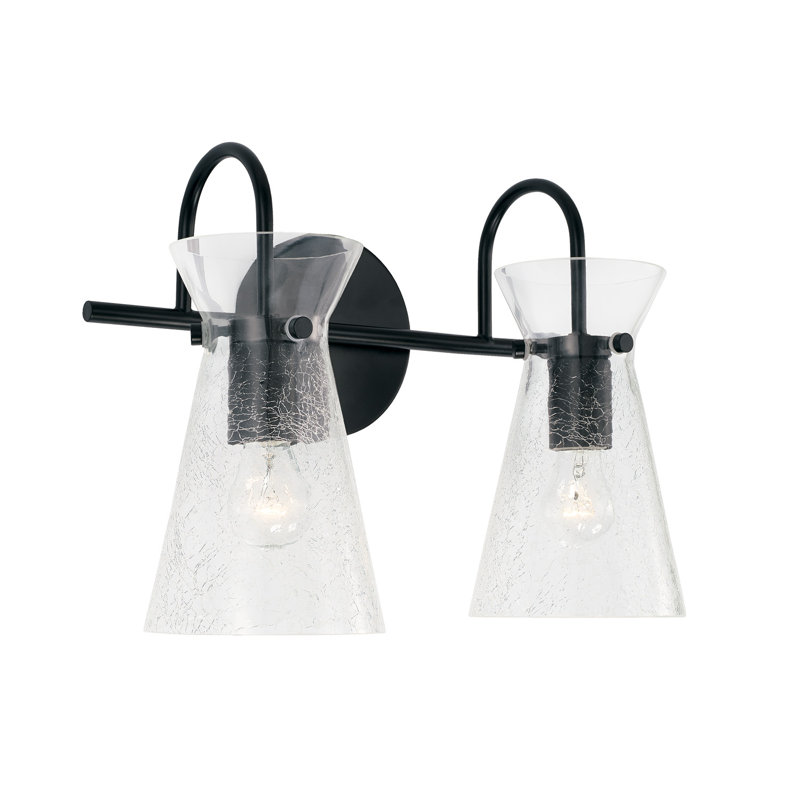 Meuble-lavabo 2 lumières l 14 po x H 11 po en laiton vieilli avec verre demi-craquelé transparent, Noir mat