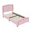 Twin Size Upholstered Platform Bed with Curve Shaped and Height-adjustbale Headboard,LED Light Strips,Pink-589601553