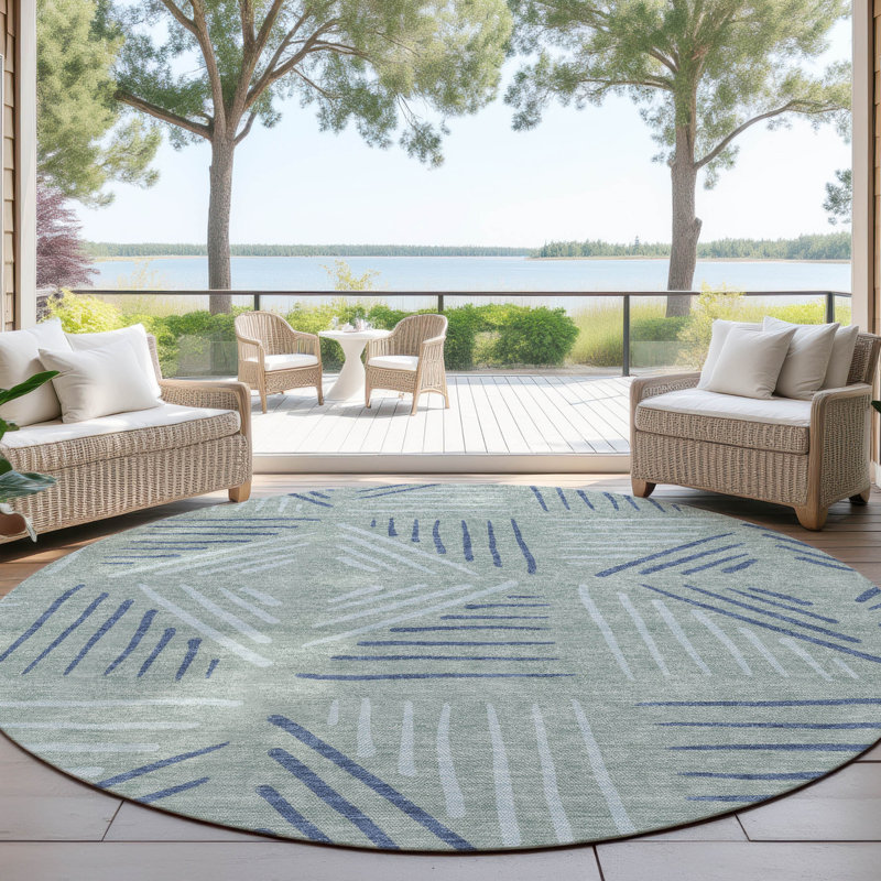 Machine Washable Indoor/Outdoor Kugler ACN2413 Geometric Rug, Round 8'