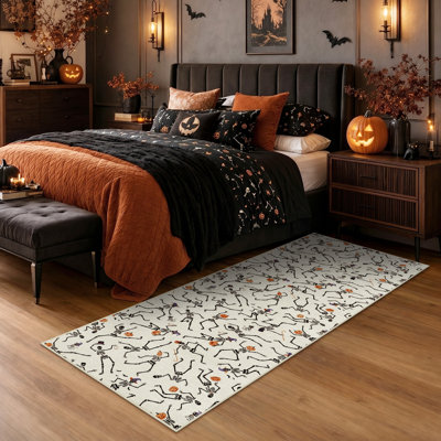 Tapis d'Halloween, tapis en chenille doux, tapis antidérapant squelette citrouille