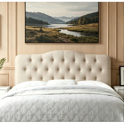 Modern Tufted Upholstered Headboard with Adjustable Height 34" to 43", Solid Wood Frame and Linen Button Design – Perfect for Any Bedroom