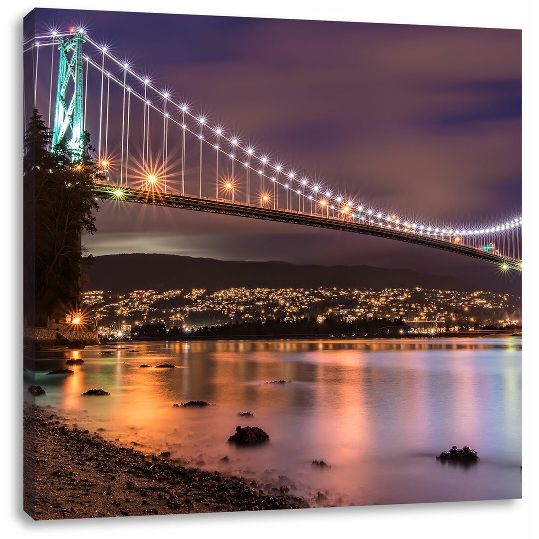 Leinwandbild Lions Gate Bridge in Vancouver bei Nacht