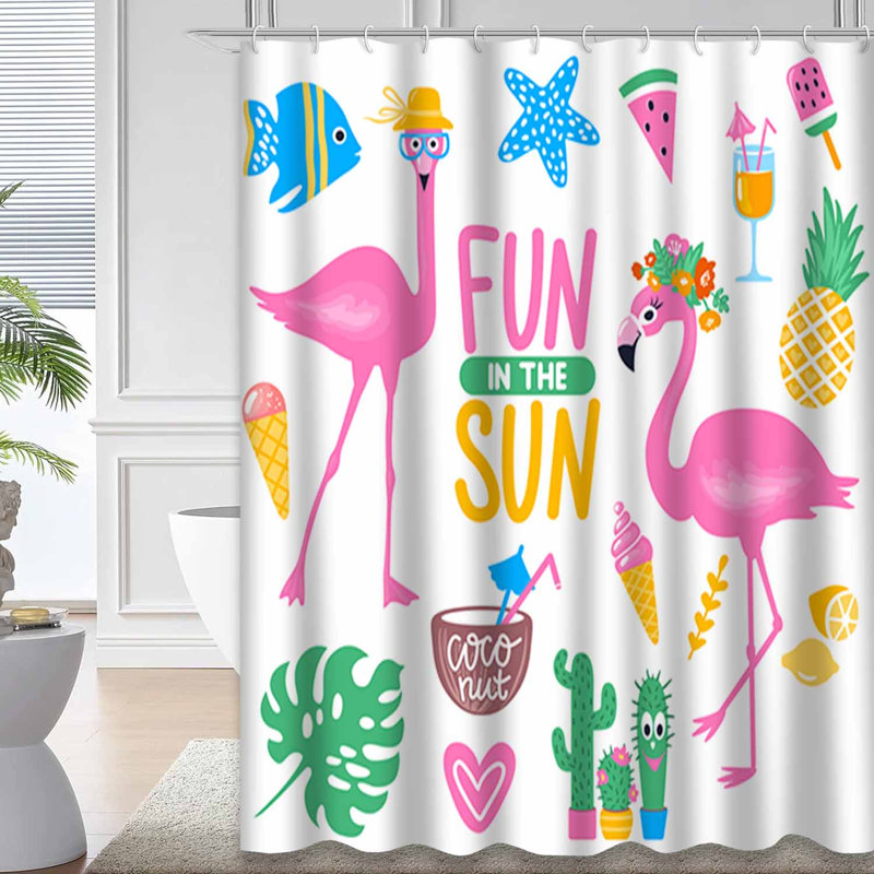 Rideau de douche Pink Flamingo Monstera, L 72 po x l 78 po