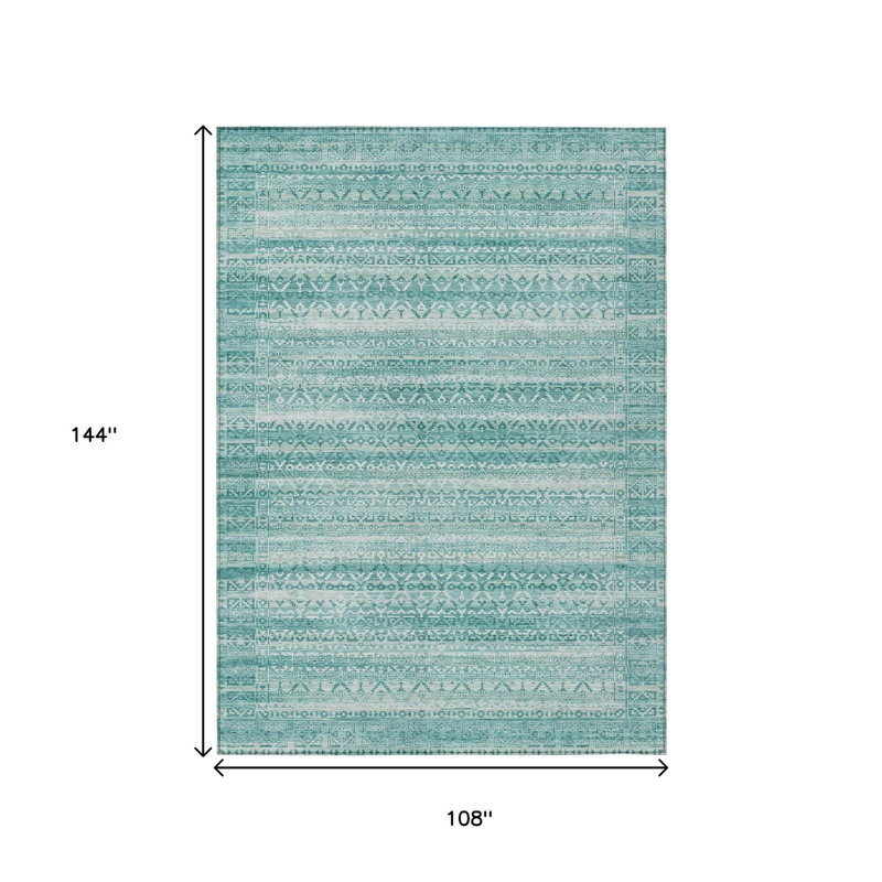 Tapis extérieur lavable rayé turquoise et ivoire 9 pi x 12 pi