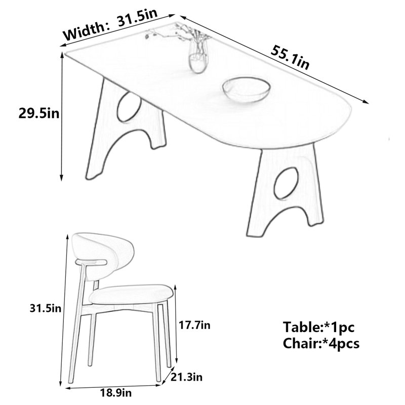 Table de salle à manger French French, H 29,5 po x L 55,1 po x l 31,5 po