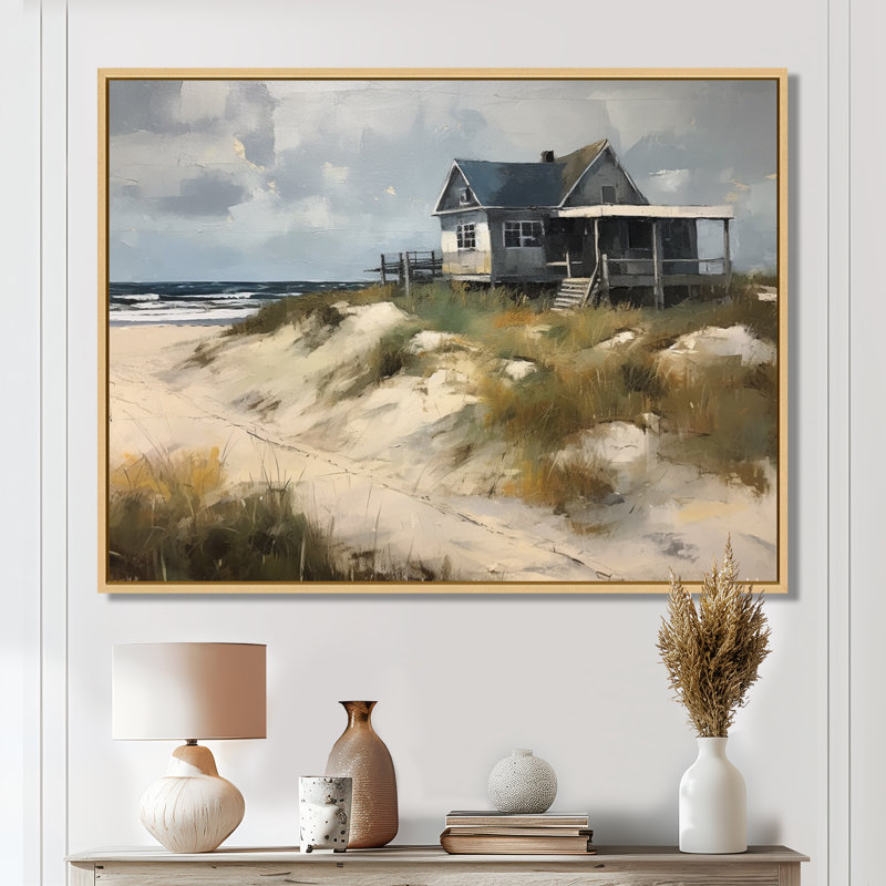Beach House Tranquility I - Modern Beach, art mural, H 24 po x l 32 po x P 1 po, Cadre flottant en érable