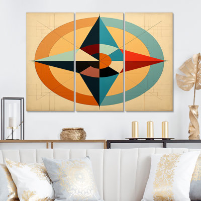 Boussole Mid-Century abstrait géométrique rétro 3 pièces