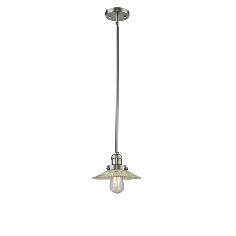 Luminaire suspendu conique à 1 lumière Gault, Nickel satiné brossé, Transparent, Pas de DEL