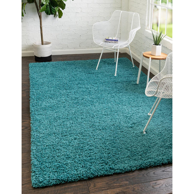 Tapis noir de jais Santoshi, Rectangulaire 7 pi 1 po x 10 pi, Bleu aqua foncé