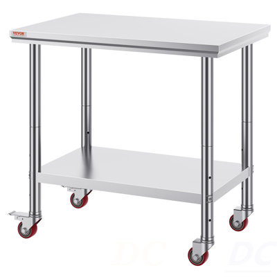 Table de travail en acier inoxydable 36 x 24 pouces avec 4 roues Table de préparation commerciale avec roulettes Table de travail robuste pour restaurant de cuisine commerciale, table