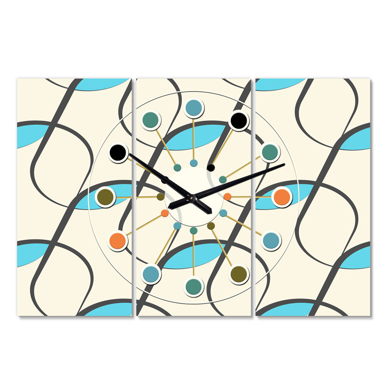Très grande horloge murale abstraite à géométrie rétro Mid-Century
