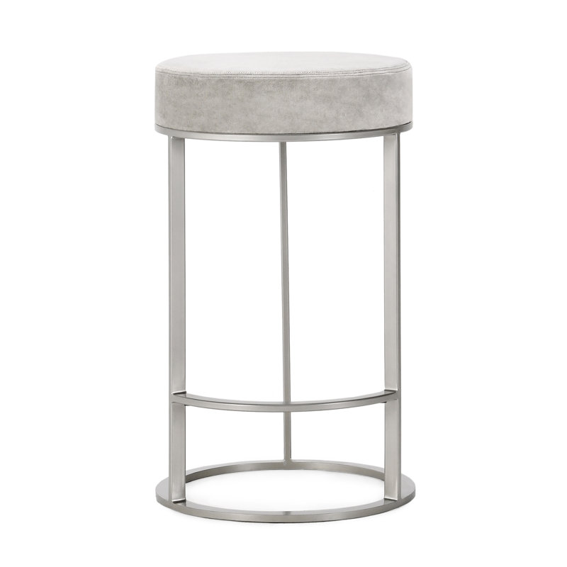 Quinn Upholstered Fabric Counter Stool, Gray Seat/Nickel Frame