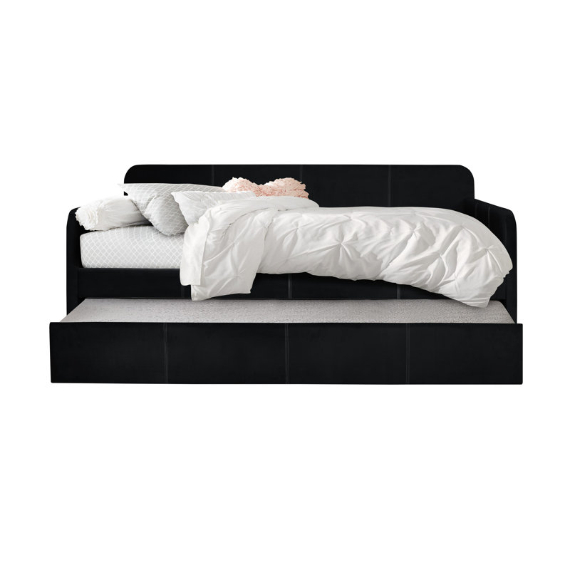 Tiara Upholstered Daybed with Trundle, Black
