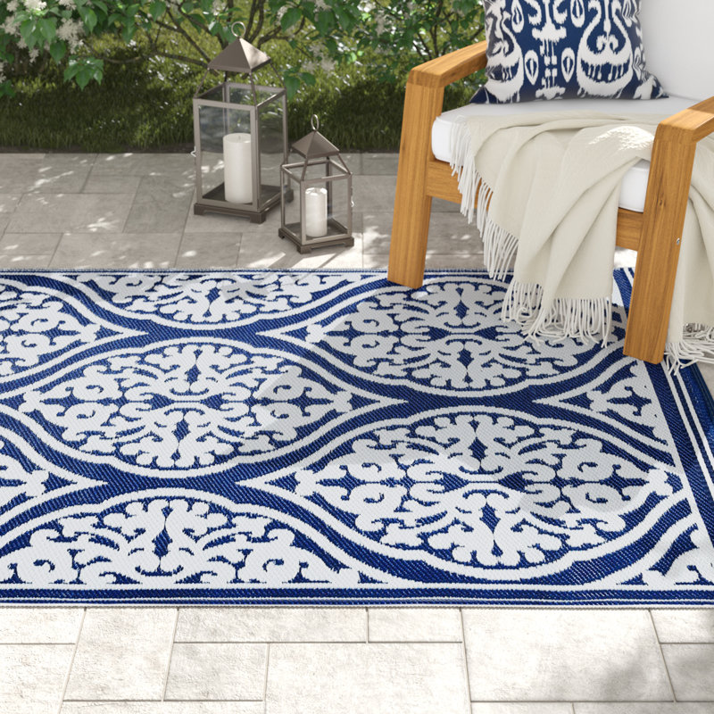 Tapis intérieur / extérieur bleu marine / blanc Facen, Rectangle 8 pi 10 po x 11 pi 10 po