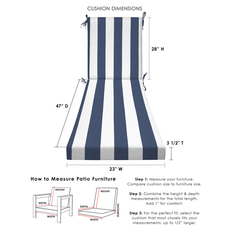 Outdoor Chaise Lounge Cushion – Weather-Resistant, Reversible, Plush Comfort - Basics by Wayfair™, Blue Awning Stripe