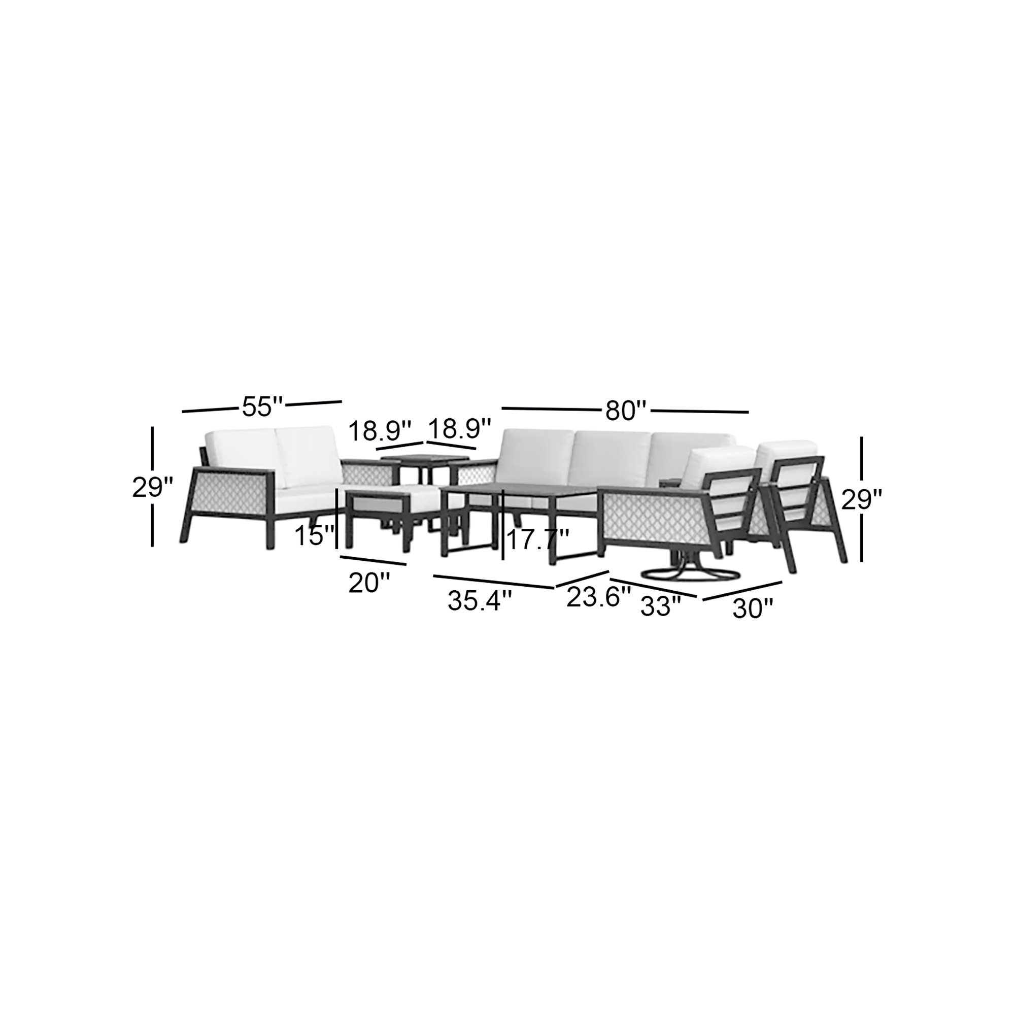 Townsend 7 - Person Outdoor Seating Group with Sunbrella Cushions, Canvas Black