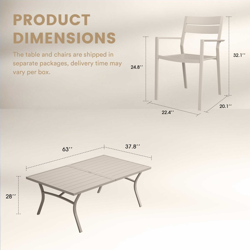 6-Person Outdoor Dining Set With Rectangular Table, Cream