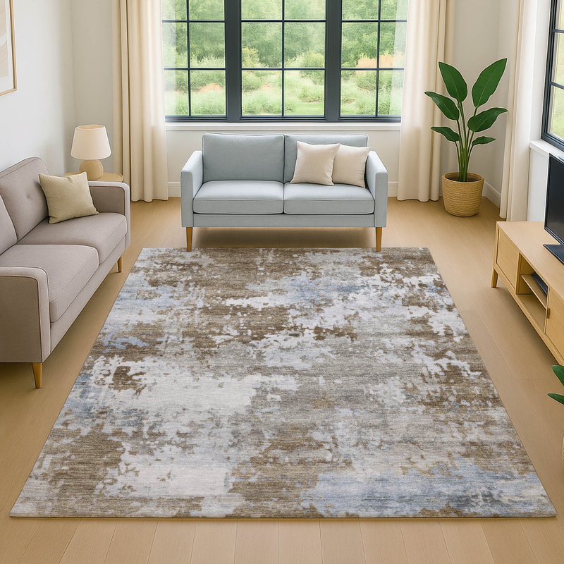 Premium Machine Washable Mayfield AMF2142 abstract Rug, Chocolate, 2'6" x 3'10"