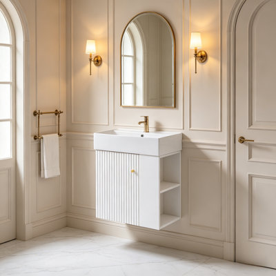 Meuble-lavabo mural moderne 21,6 po avec lavabo en céramique et meuble-lavabo mural
